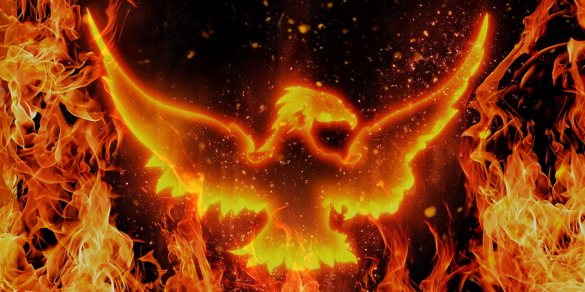 Billede af fønix-fuglen der brænder fra Harry Potter